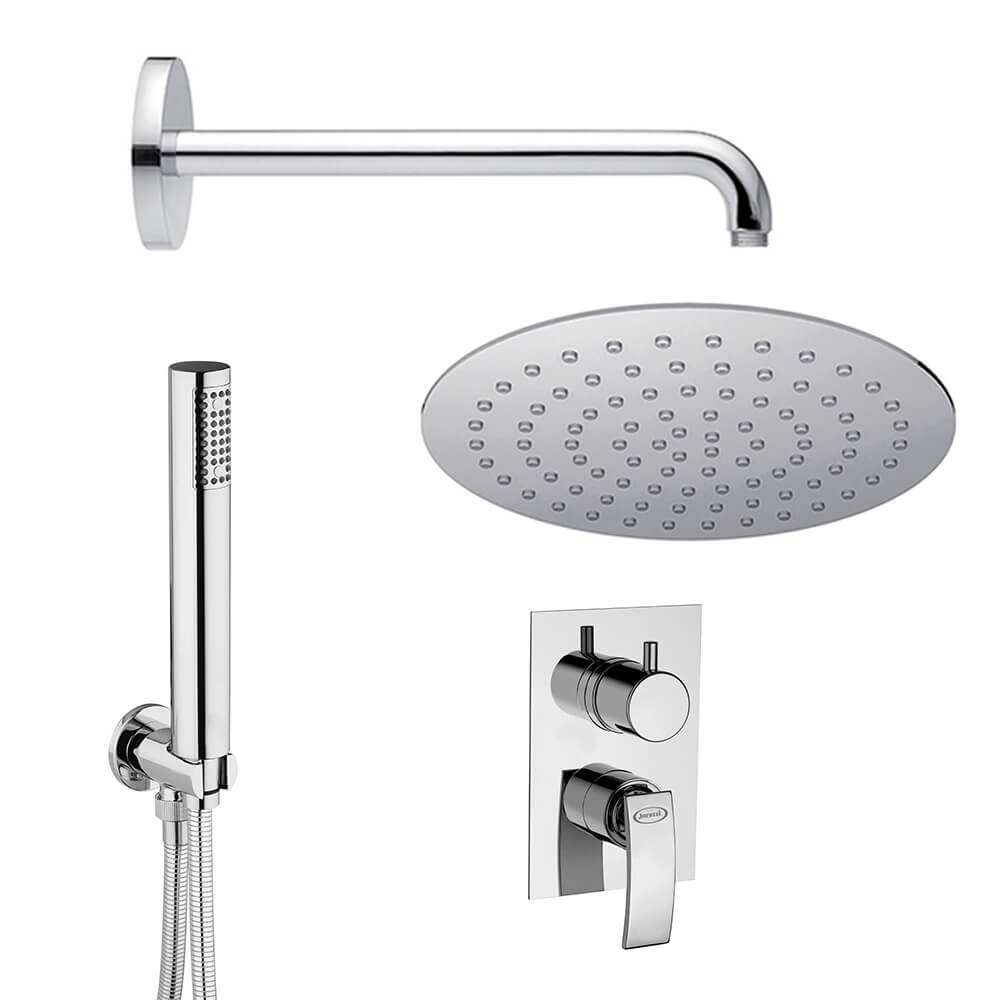 Set doccia Ray Jacuzzi | Rubinetteria completo di braccio soffione ultrapiatto 20 cm doccetta e incasso doccia con deviatore
