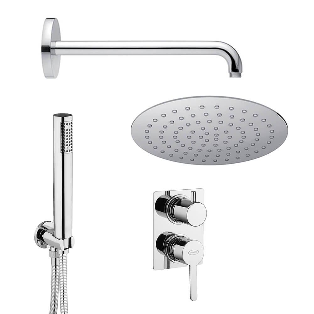 Set doccia Sunset Jacuzzi | Rubinetteria completo di braccio soffione ultrapiatto 20 cm doccetta e incasso doccia con deviatore Arcshop