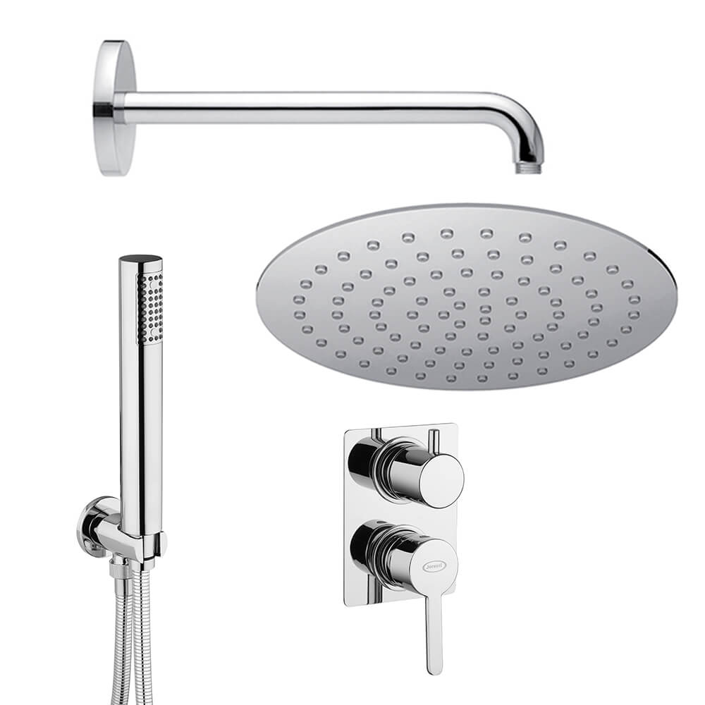 Set doccia Jacuzzi | Rubinetteria Sunset con braccio incasso doccia con deviatore soffione ultraslim 25 cm e doccetta Arcshop