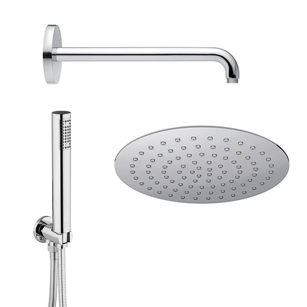 Jacuzzi | Rubinetteria set per doccia completo di soffione extraslim tondo 20 cm braccio doccia a parete e doccetta Arcshop