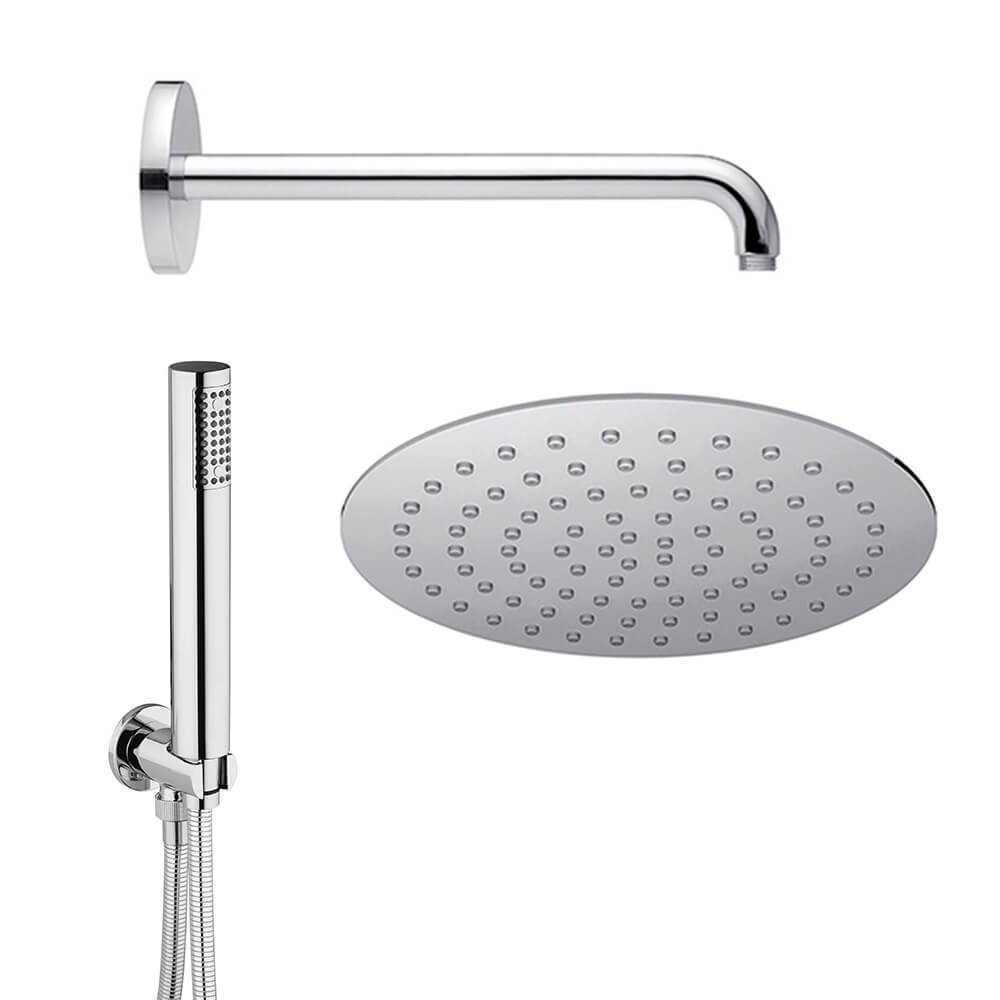 Jacuzzi | Rubinetteria set doccia tondo con doccetta braccio doccia e soffione ultrapiatto 30 cm Arcshop