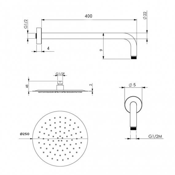 Kit doccia nero opaco soffione ultrapiatto slim tondo da 25 cm Arcshop