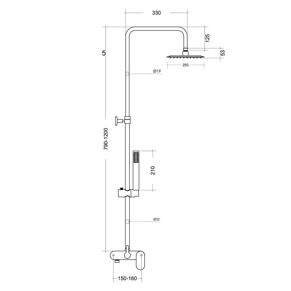 Colonna doccia con miscelatore deviatore e soffione ultrapiatto in acciaio Arcshop