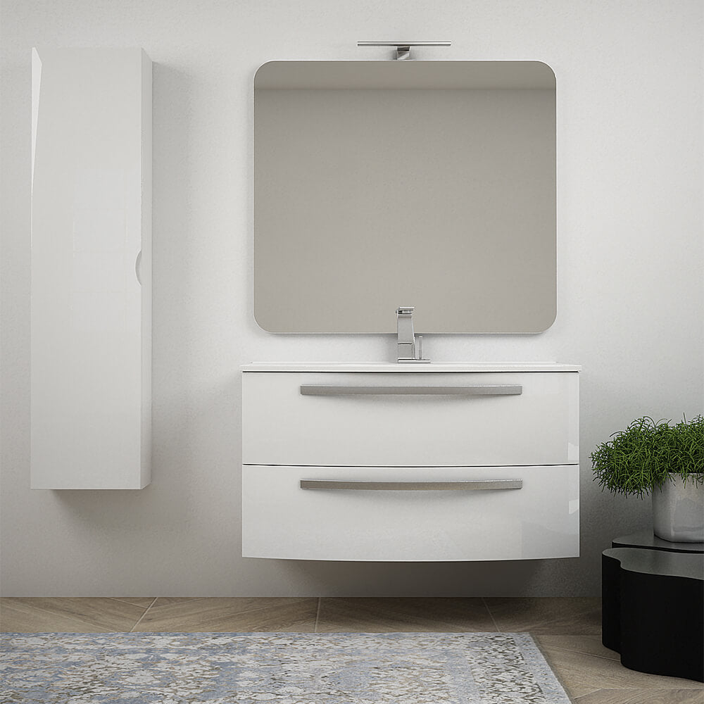 Mobile per bagno bianco lucido 100 cm sospeso bombato - Berlino Arcshop