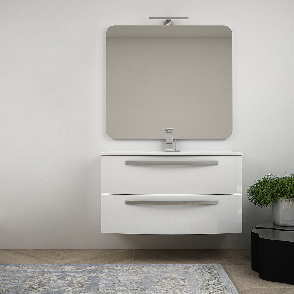Mobile per bagno bianco lucido 100 cm sospeso bombato - Berlino