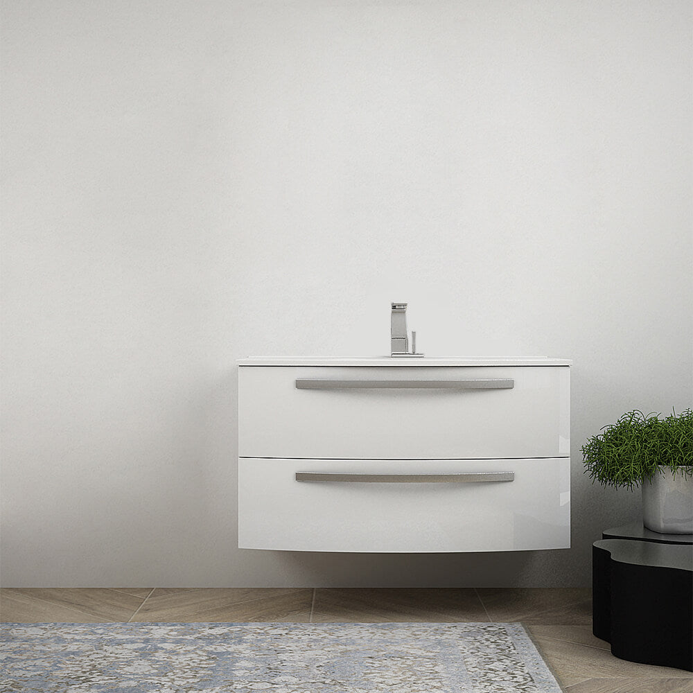 Mobile per bagno bianco lucido 100 cm sospeso bombato - Berlino Arcshop