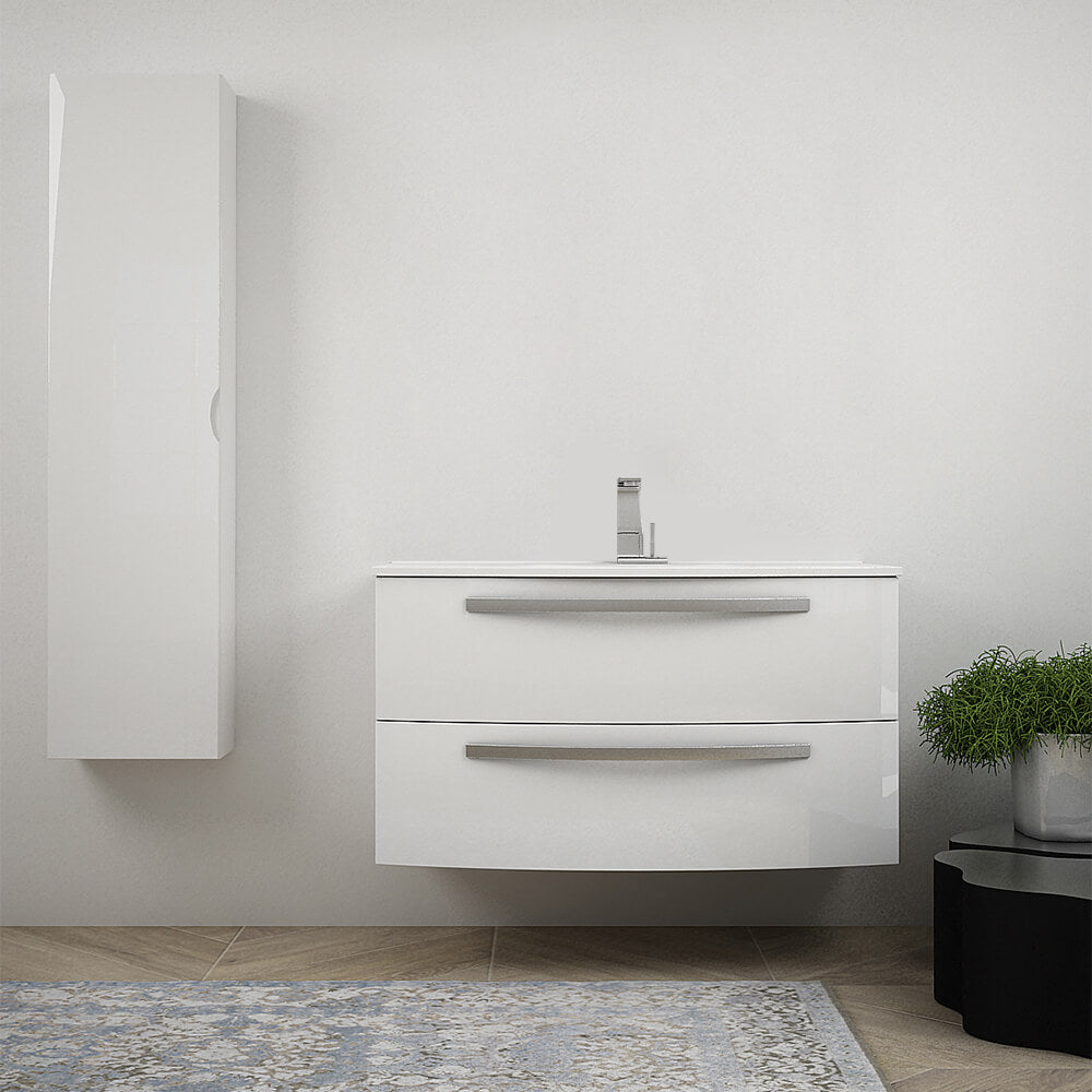 Mobile per bagno bianco lucido 100 cm sospeso bombato - Berlino Arcshop