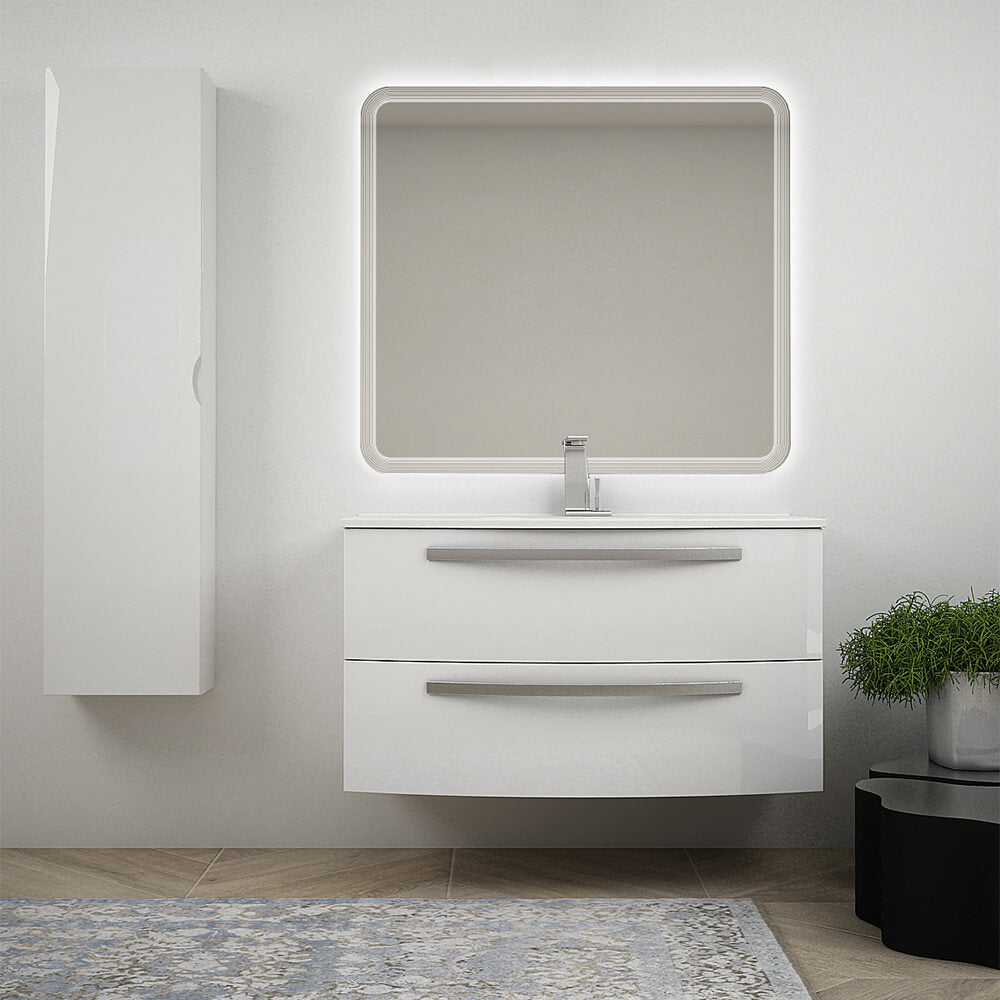 Mobile per bagno bianco lucido 100 cm sospeso bombato - Berlino Arcshop