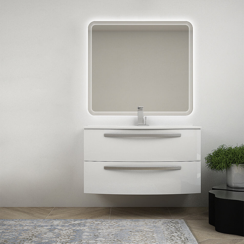 Mobile per bagno bianco lucido 100 cm sospeso bombato - Berlino