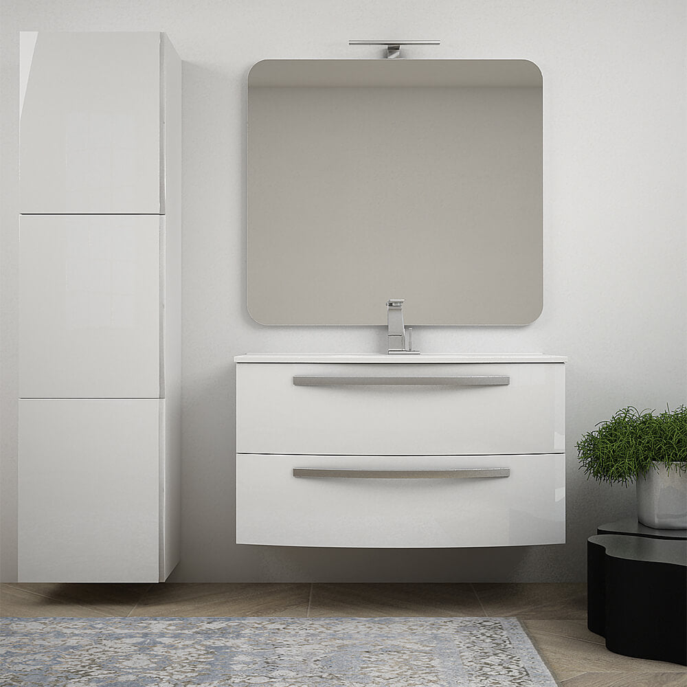 Mobile per bagno bianco lucido 100 cm sospeso bombato - Berlino Arcshop
