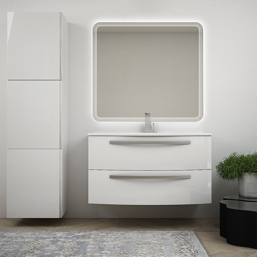 Mobile per bagno bianco lucido 100 cm sospeso bombato - Berlino Arcshop