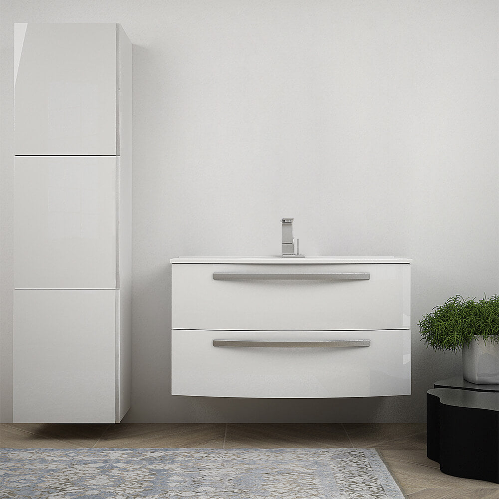 Mobile per bagno bianco lucido 100 cm sospeso bombato - Berlino Arcshop