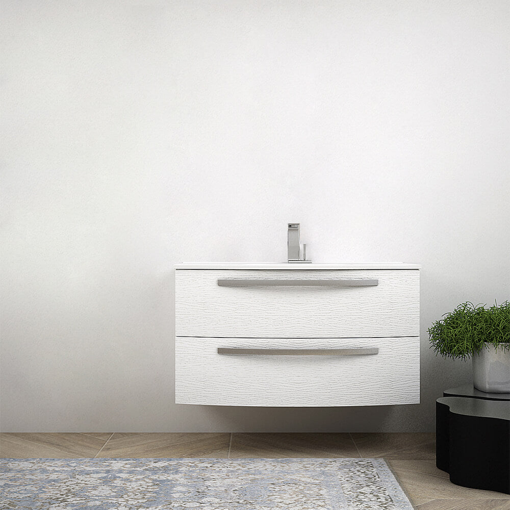 Mobile per bagno bianco frassino 100 cm sospeso design curvo Mod. Berlino Arcshop