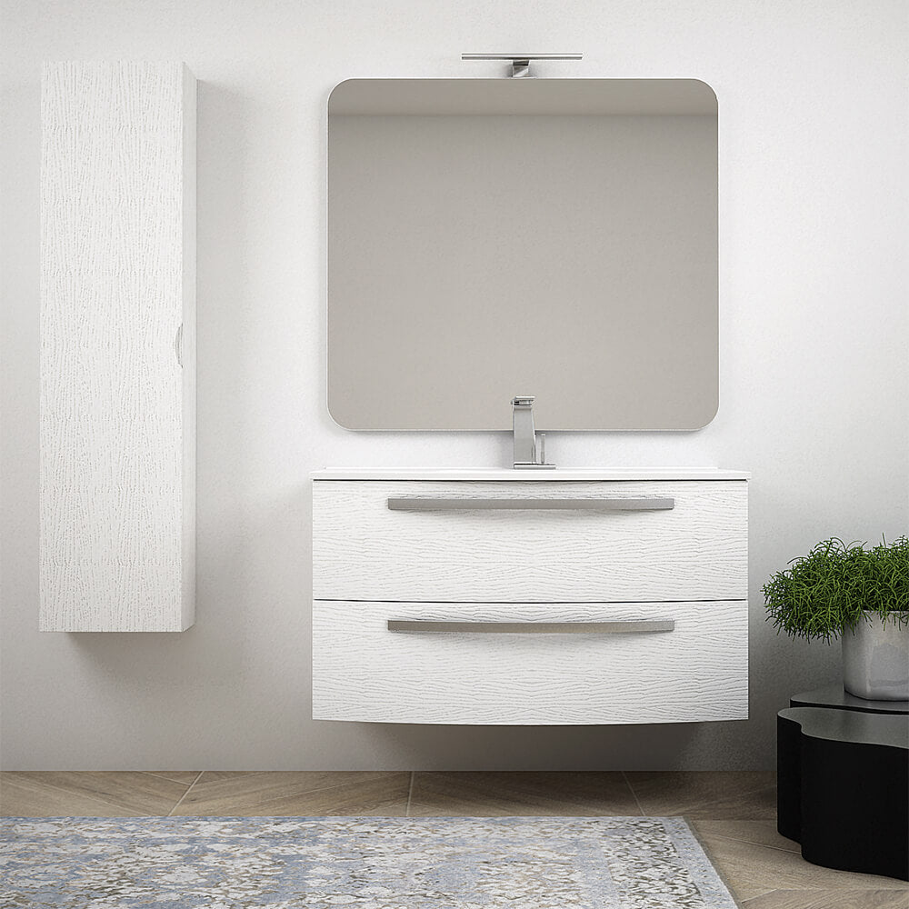 Mobile per bagno bianco frassino 100 cm sospeso design curvo Mod. Berlino Arcshop