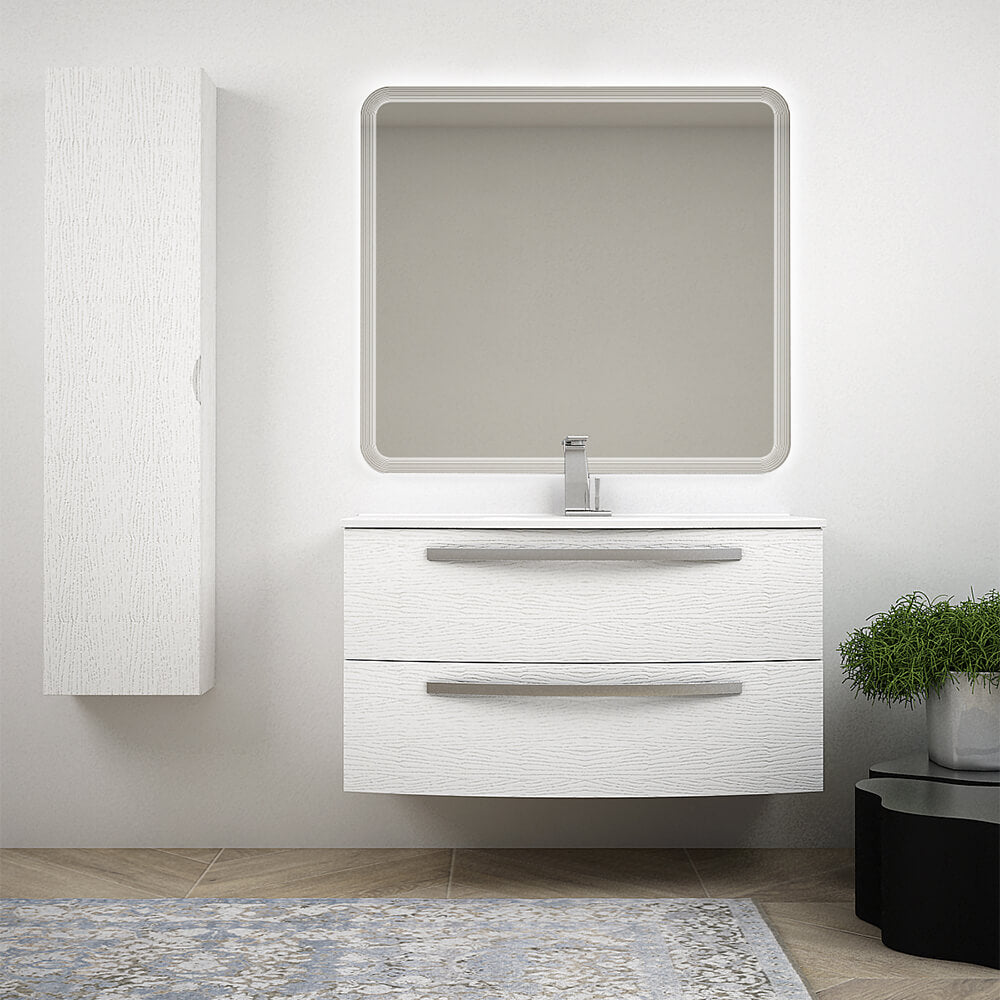 Mobile per bagno bianco frassino 100 cm sospeso design curvo Mod. Berlino Arcshop