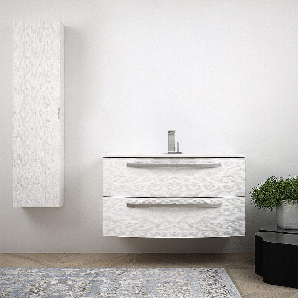 Mobile per bagno bianco frassino 100 cm sospeso design curvo Mod. Berlino Arcshop