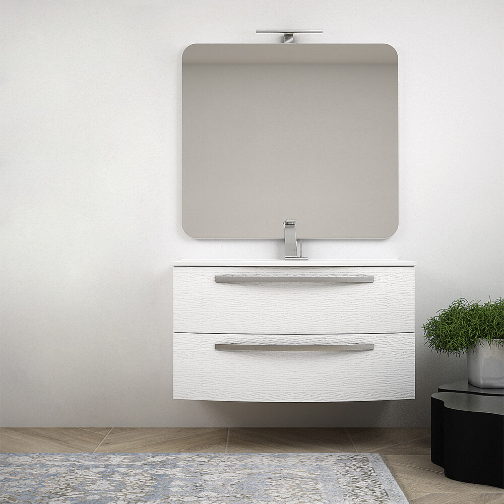 Mobile per bagno bianco frassino 100 cm sospeso design curvo Mod. Berlino