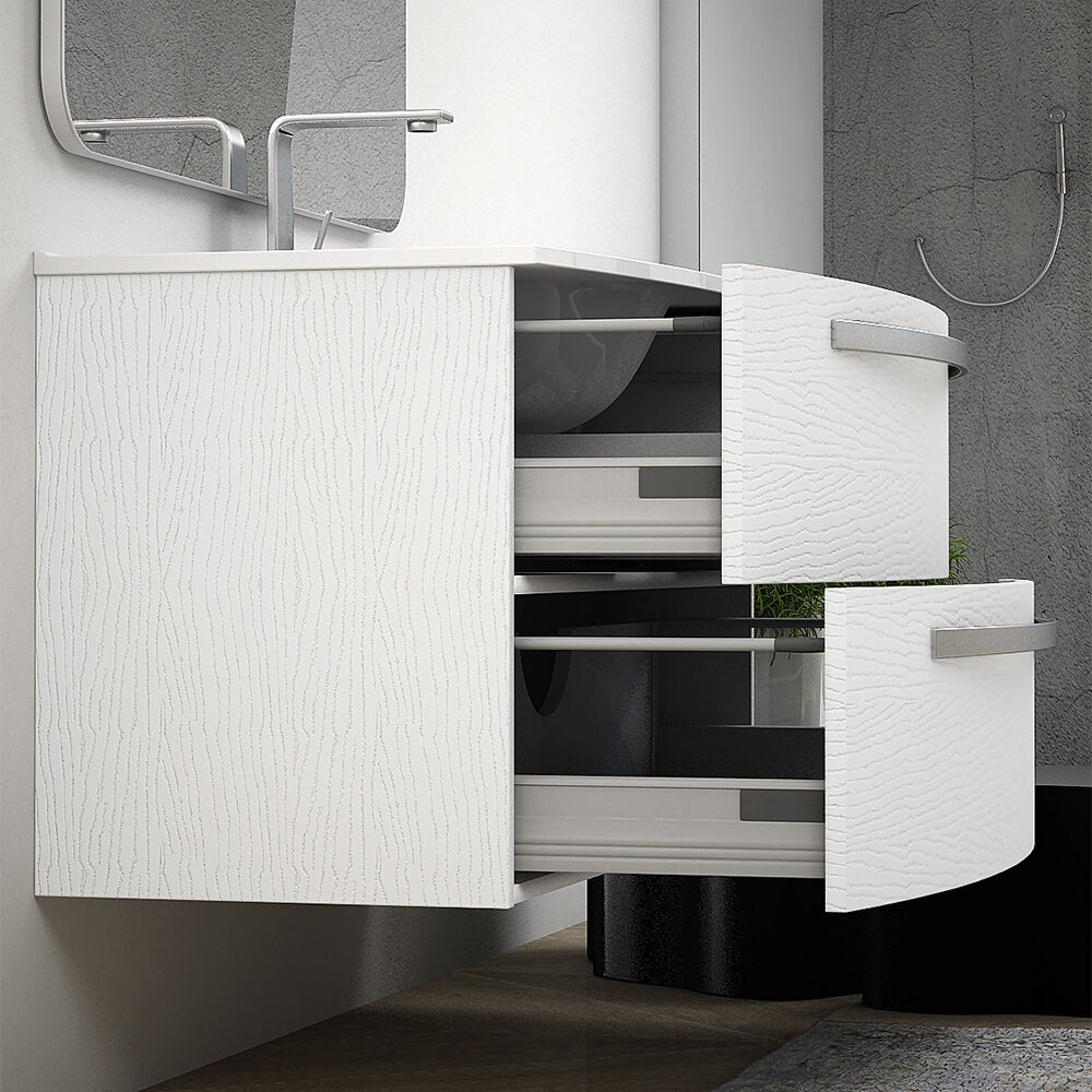 Mobile per bagno bianco frassino 100 cm sospeso design curvo Mod. Berlino