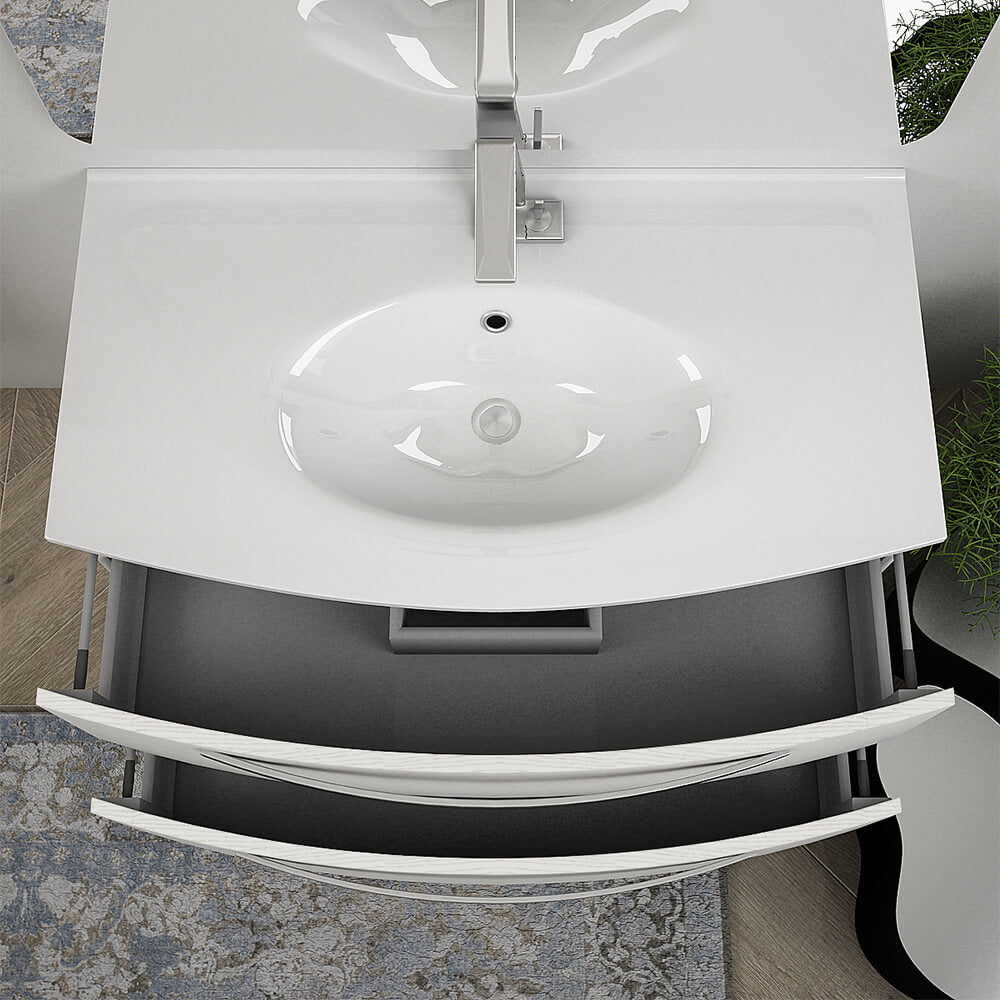 Mobile per bagno bianco frassino 100 cm sospeso design curvo Mod. Berlino Arcshop