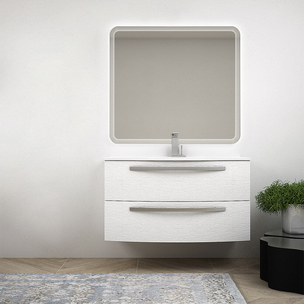 Mobile per bagno bianco frassino 100 cm sospeso design curvo Mod. Berlino Arcshop