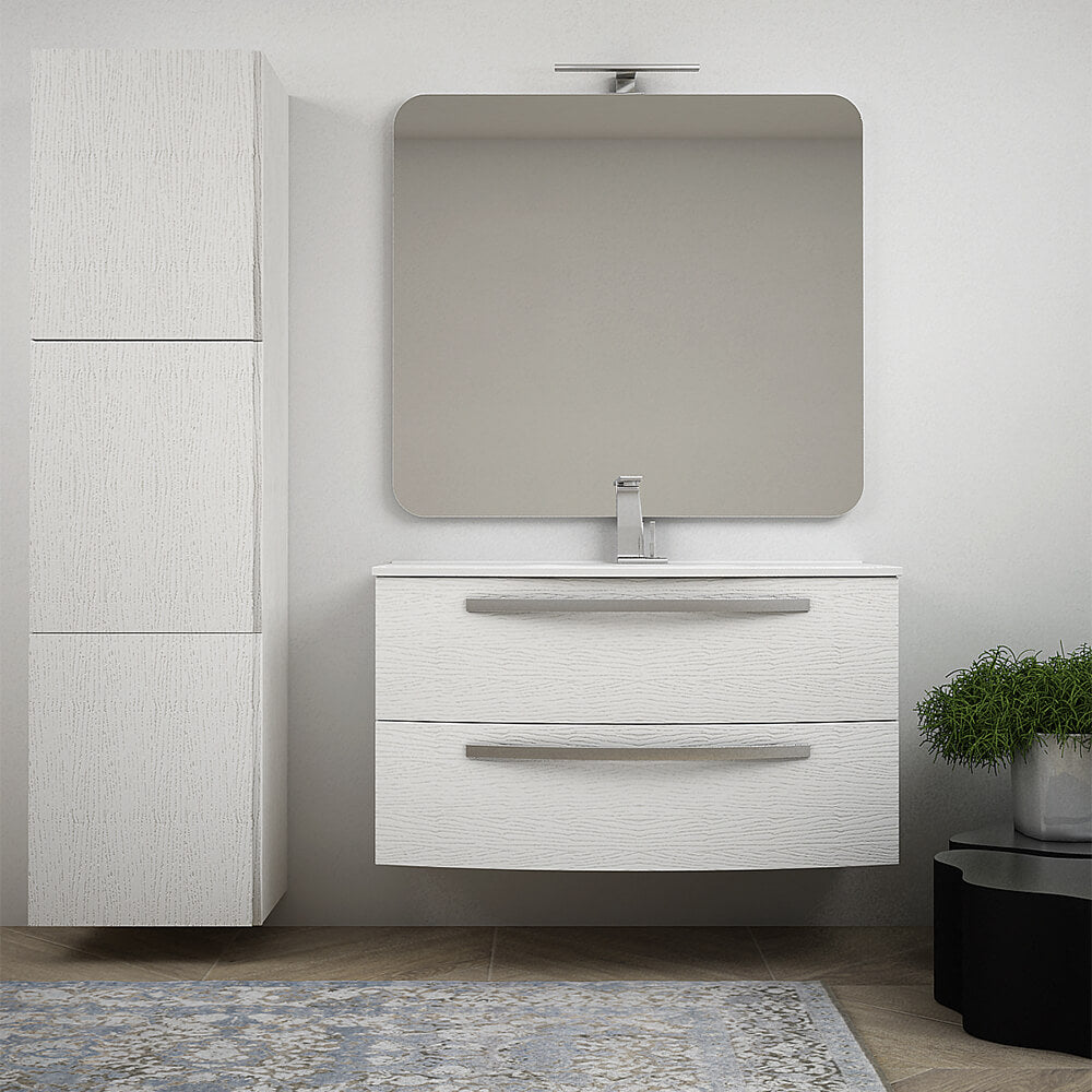 Mobile per bagno bianco frassino 100 cm sospeso design curvo Mod. Berlino Arcshop