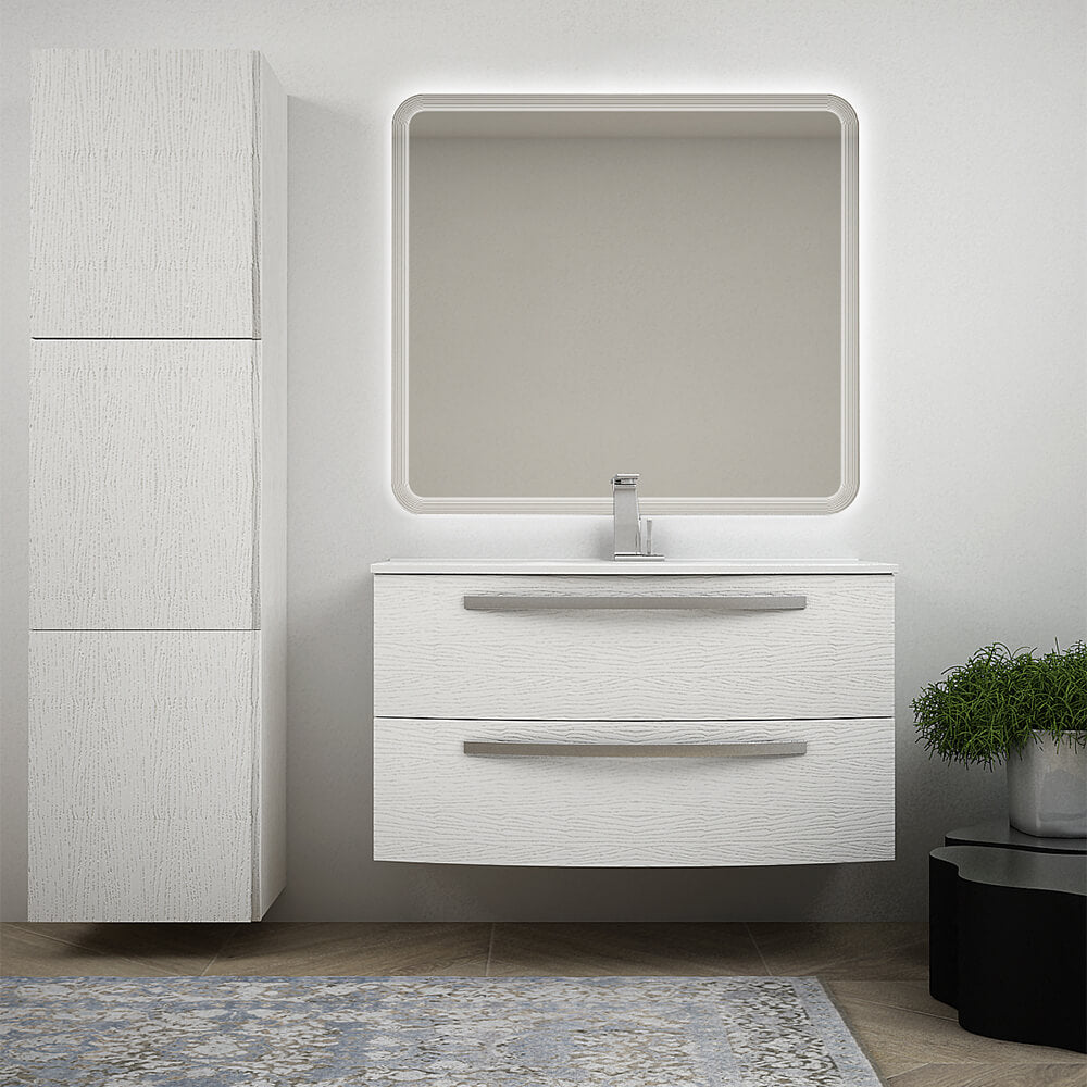Mobile per bagno bianco frassino 100 cm sospeso design curvo Mod. Berlino Arcshop
