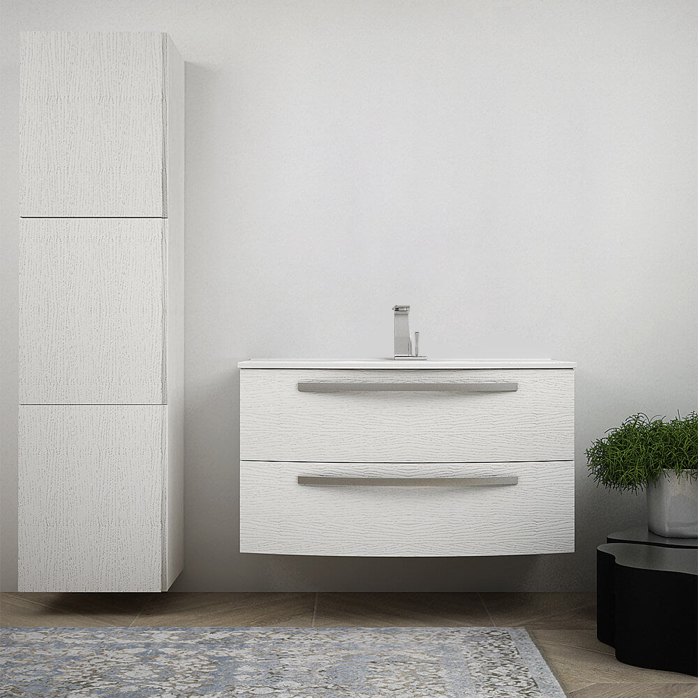 Mobile per bagno bianco frassino 100 cm sospeso design curvo Mod. Berlino Arcshop