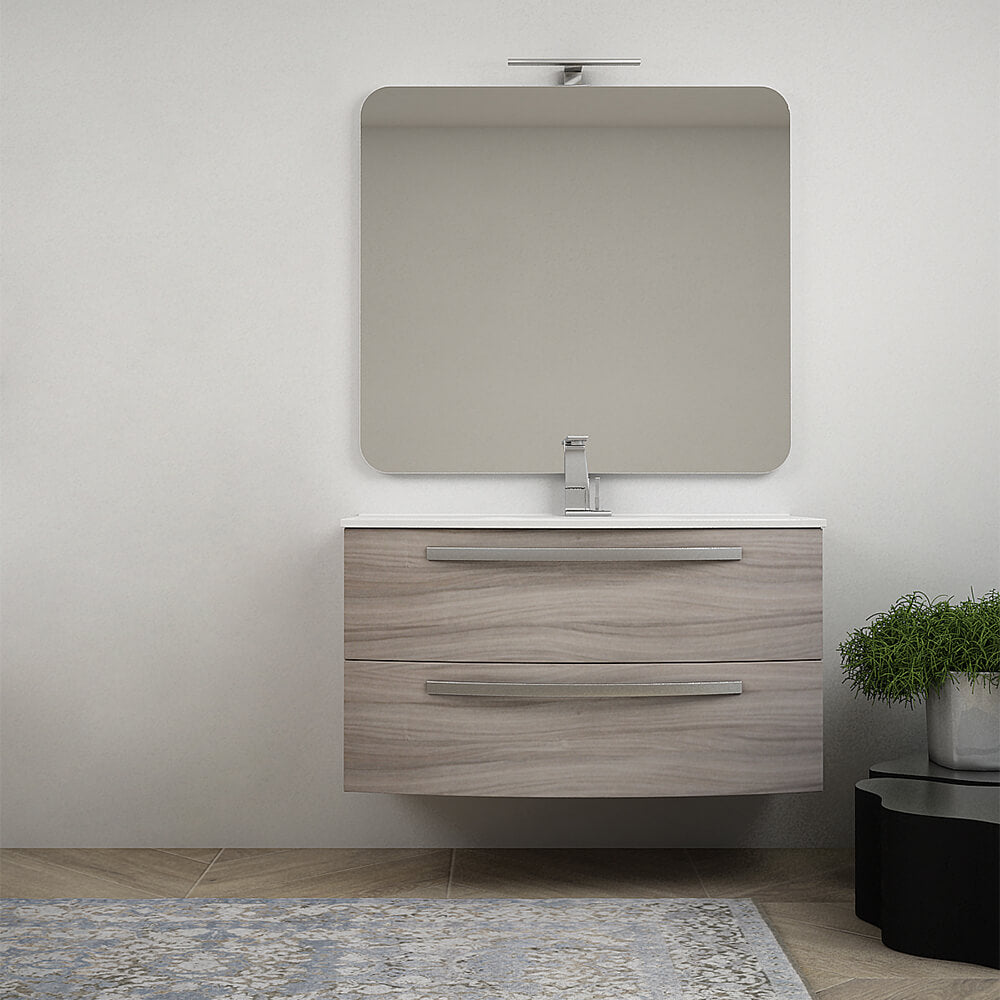 Mobile bagno 100 cm moderno sospeso curvo Larice modello Berlino Arcshop