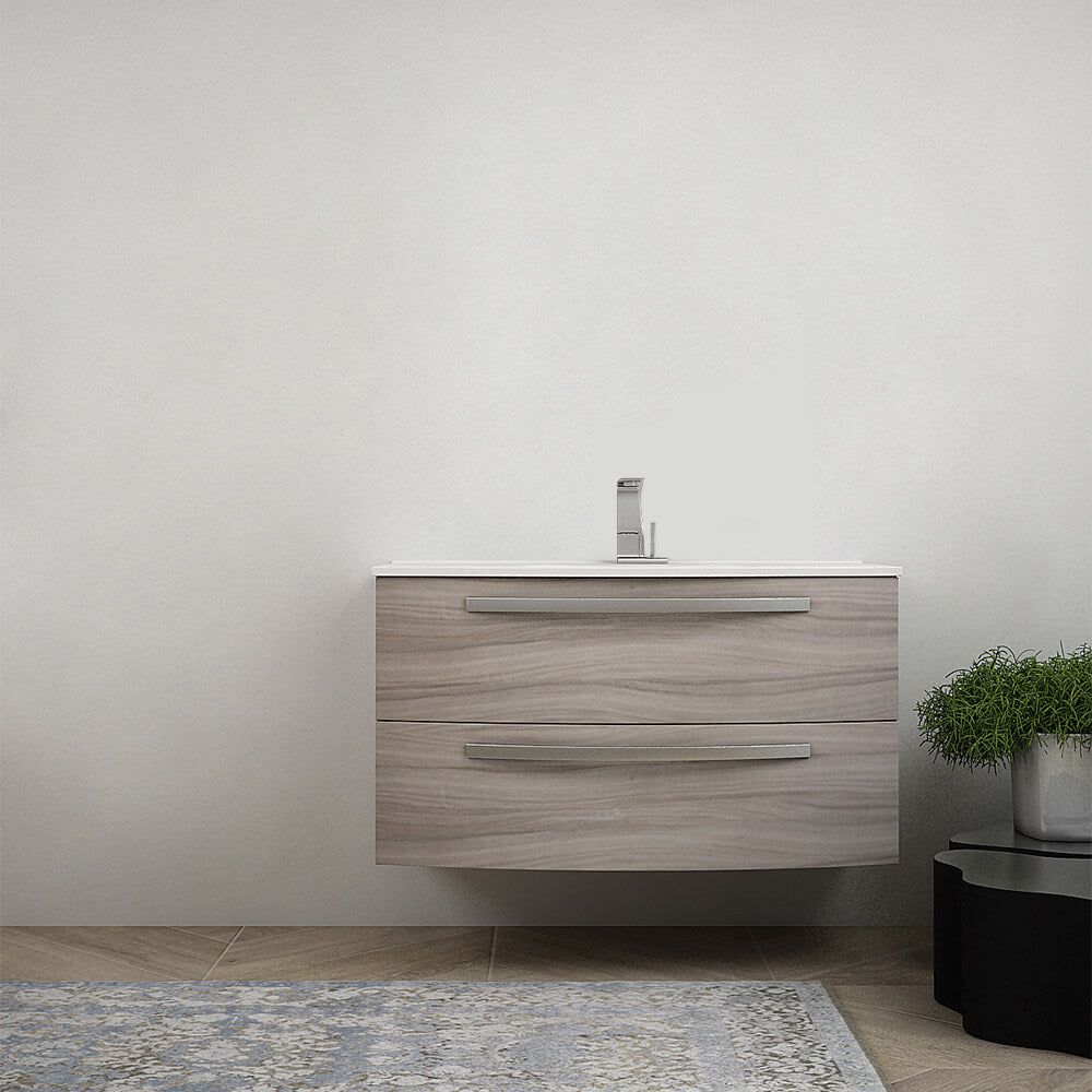 Mobile bagno 100 cm moderno sospeso curvo Larice modello Berlino Arcshop