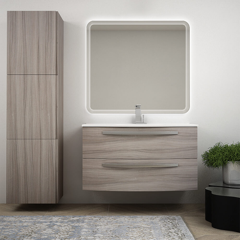 Mobile bagno 100 cm moderno sospeso curvo Larice modello Berlino Arcshop