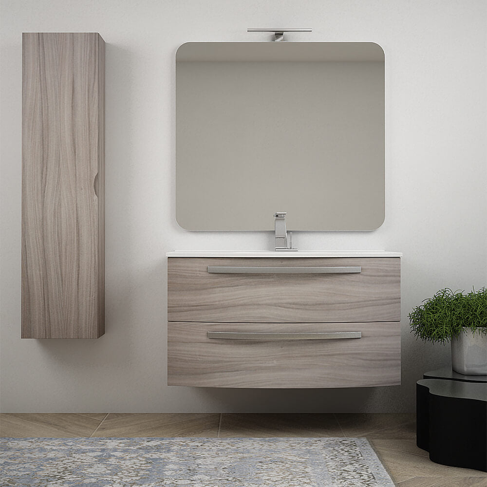 Mobile bagno 100 cm moderno sospeso curvo Larice modello Berlino Arcshop