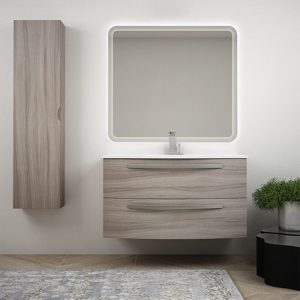 Mobile bagno 100 cm moderno sospeso curvo Larice modello Berlino Arcshop
