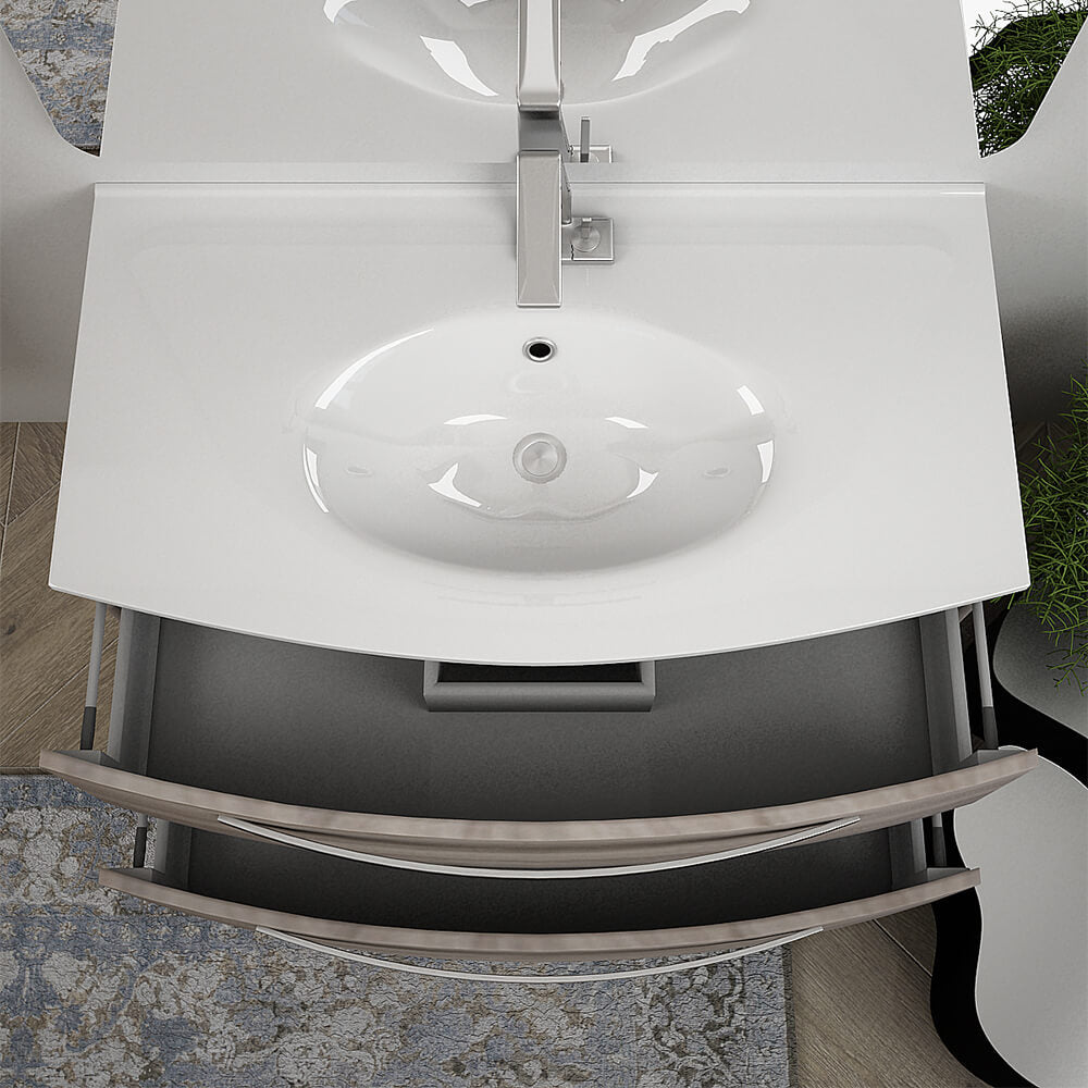 Mobile bagno 100 cm moderno sospeso curvo Larice modello Berlino Arcshop
