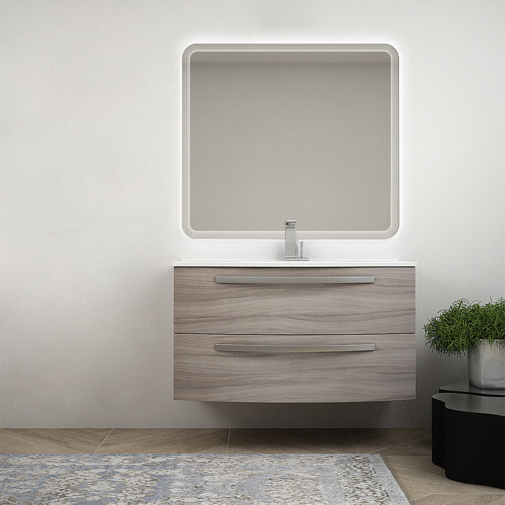 Mobile bagno 100 cm moderno sospeso curvo Larice modello Berlino Arcshop
