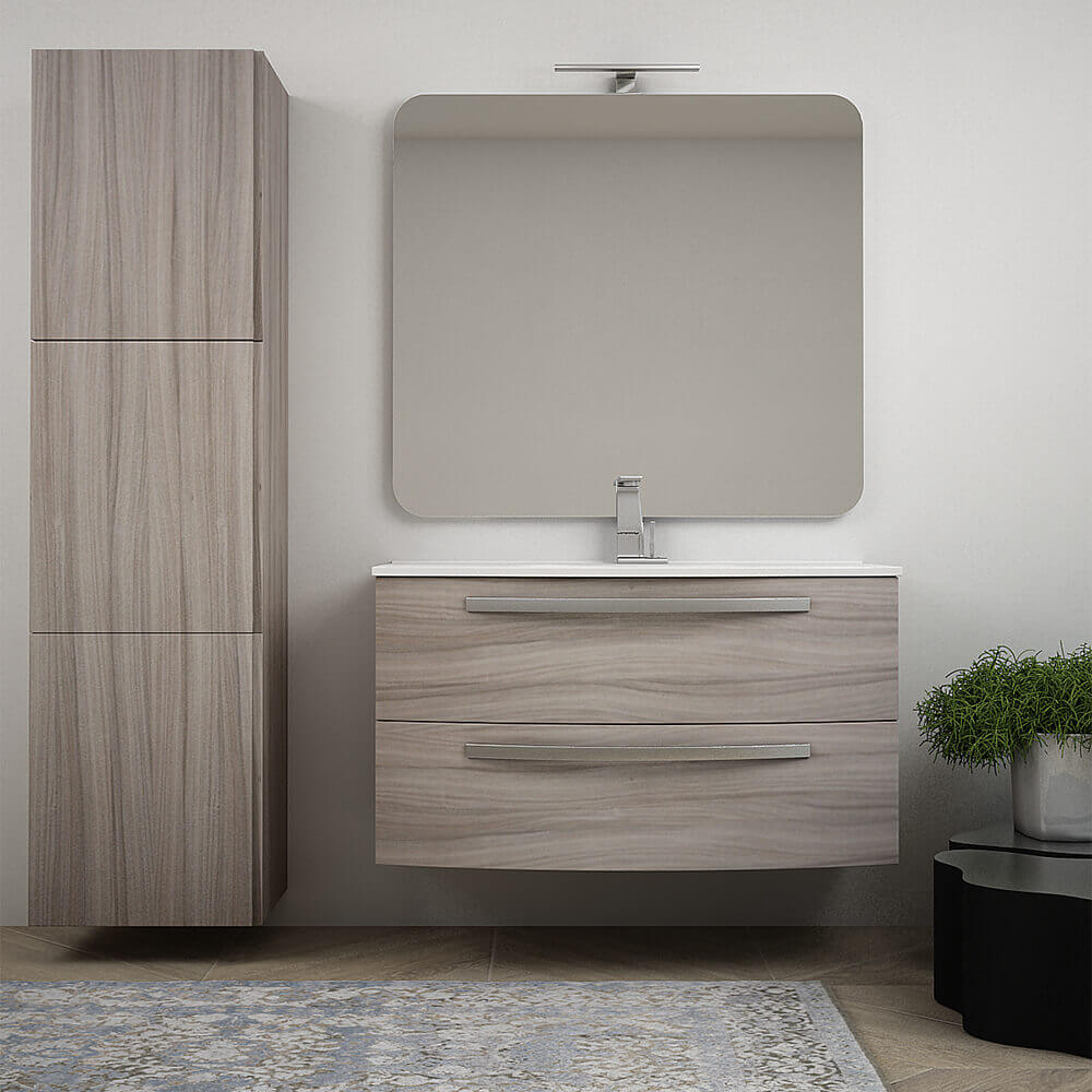 Mobile bagno 100 cm moderno sospeso curvo Larice modello Berlino Arcshop