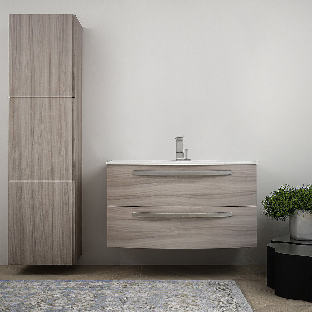 Mobile bagno 100 cm moderno sospeso curvo Larice modello Berlino Arcshop