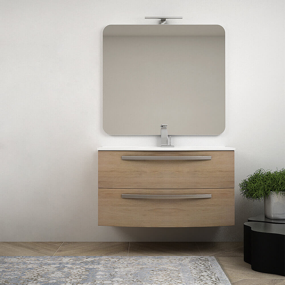 Mobile bagno Rovere tabacco 100 cm sospeso bombato modello Berlino Arcshop
