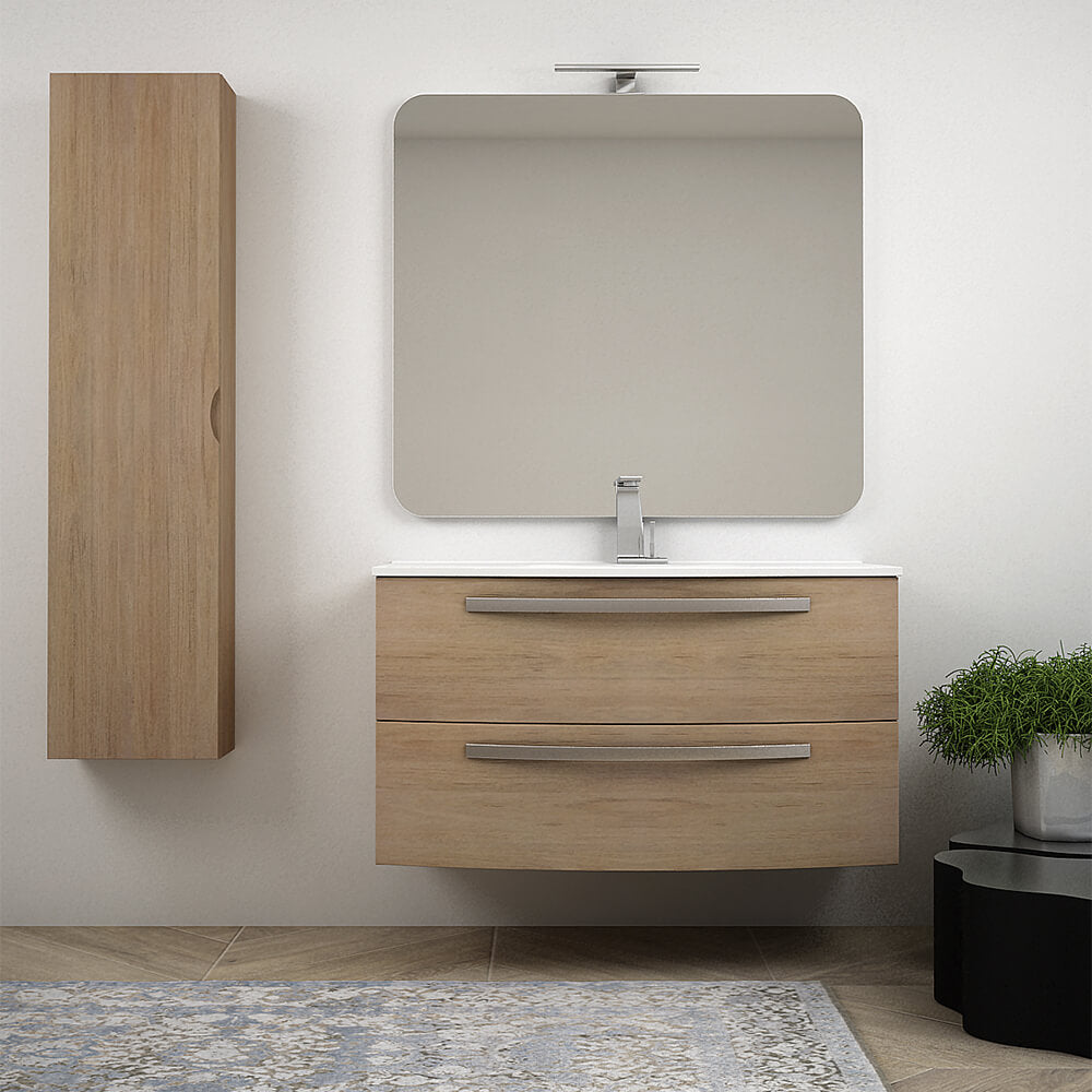Mobile bagno Rovere tabacco 100 cm sospeso bombato modello Berlino - Arcshop