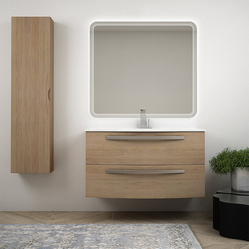 Mobile bagno Rovere tabacco 100 cm sospeso bombato modello Berlino - Arcshop