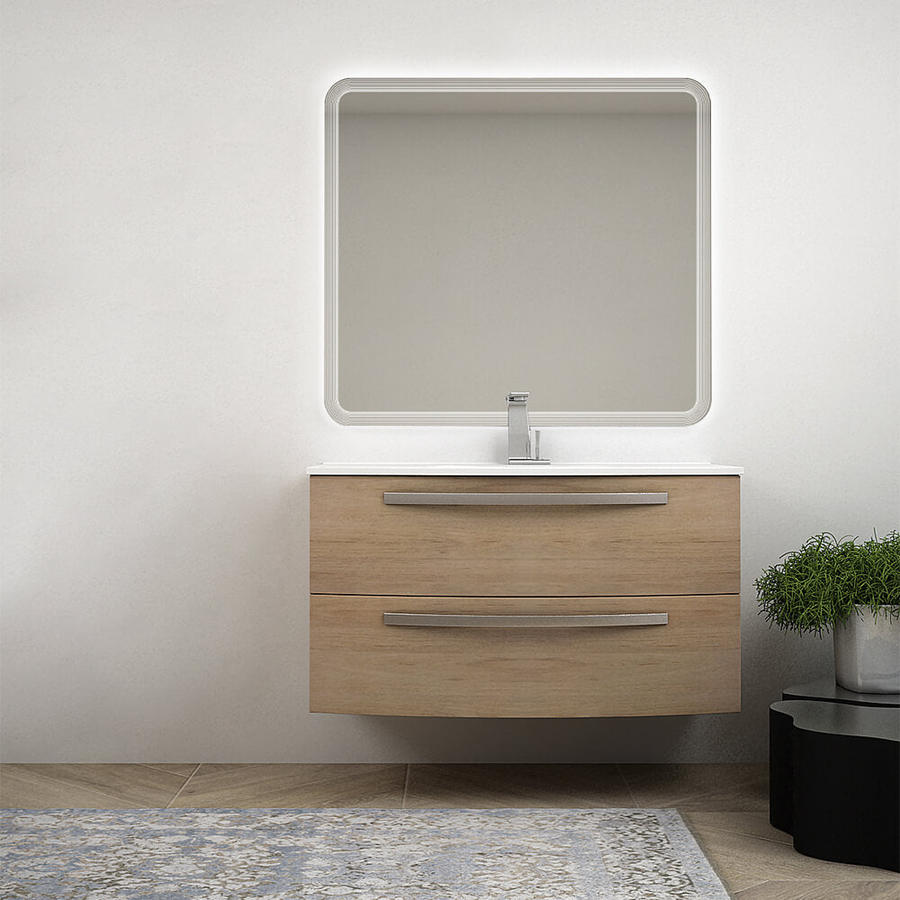 Mobile bagno Rovere tabacco 100 cm sospeso bombato modello Berlino - Arcshop
