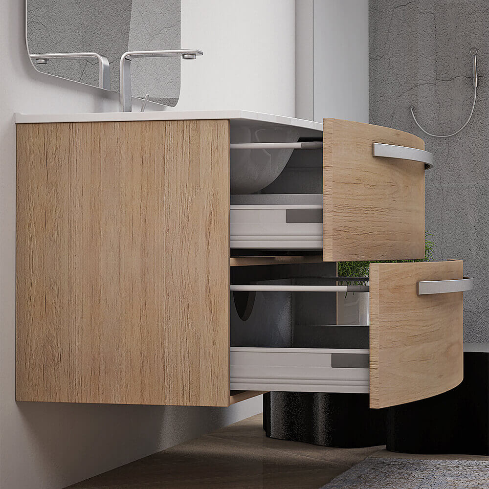 Mobile bagno Rovere tabacco 100 cm sospeso bombato modello Berlino - Arcshop