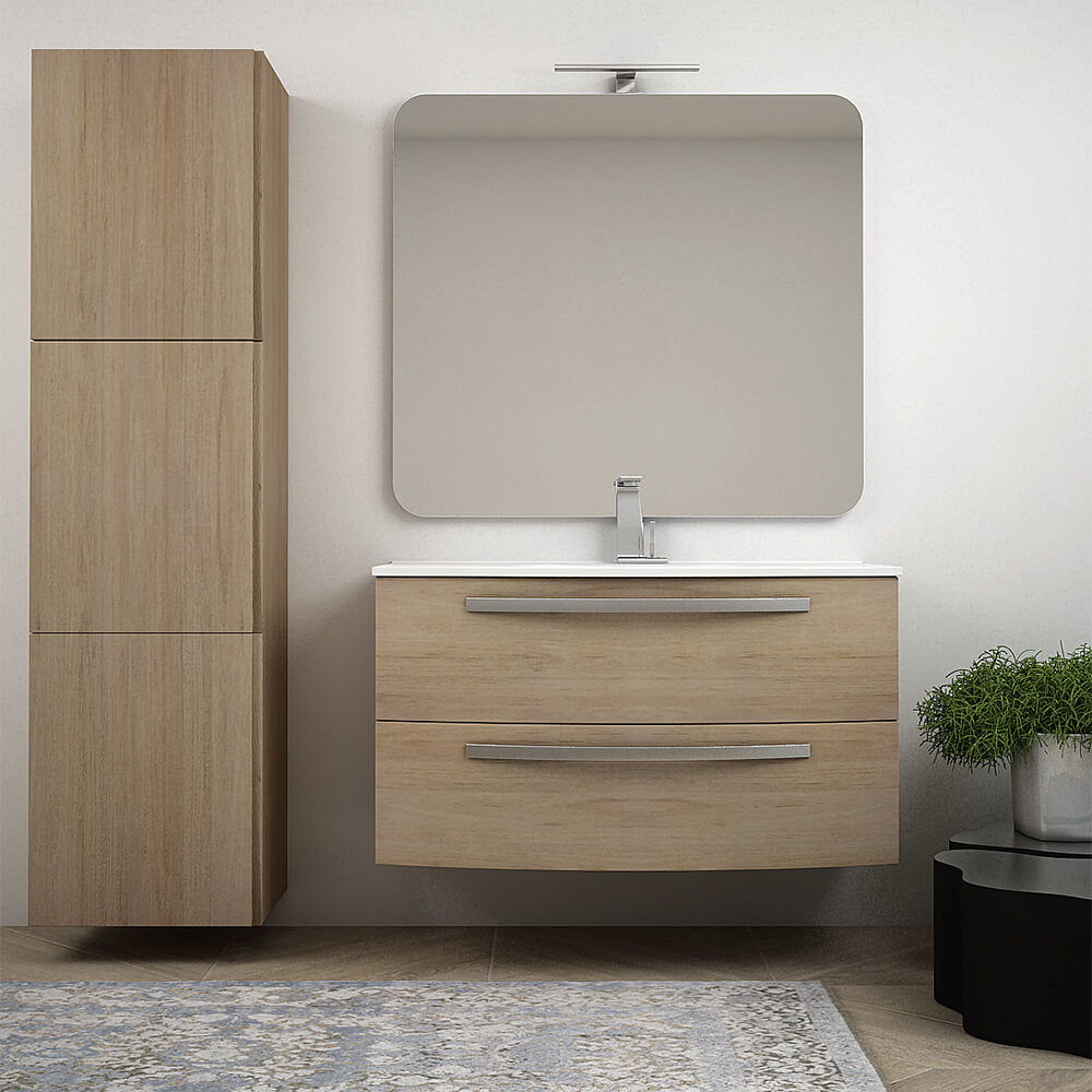 Mobile bagno Rovere tabacco 100 cm sospeso bombato modello Berlino - Arcshop