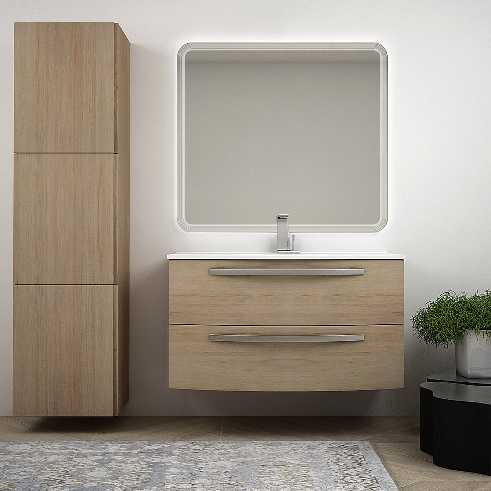 Mobile bagno Rovere tabacco 100 cm sospeso bombato modello Berlino - Arcshop