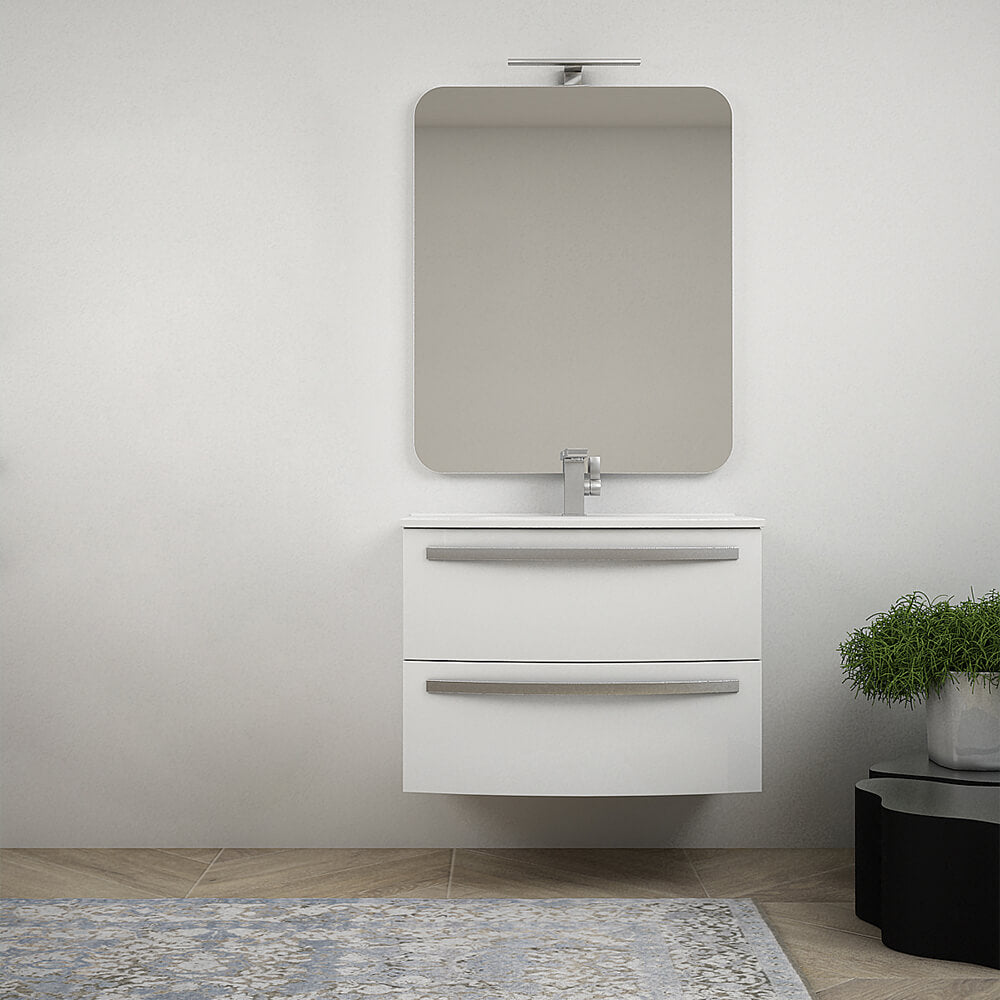 Mobile bagno sospeso 75 cm design tondo bianco lucido - Berlino Arcshop