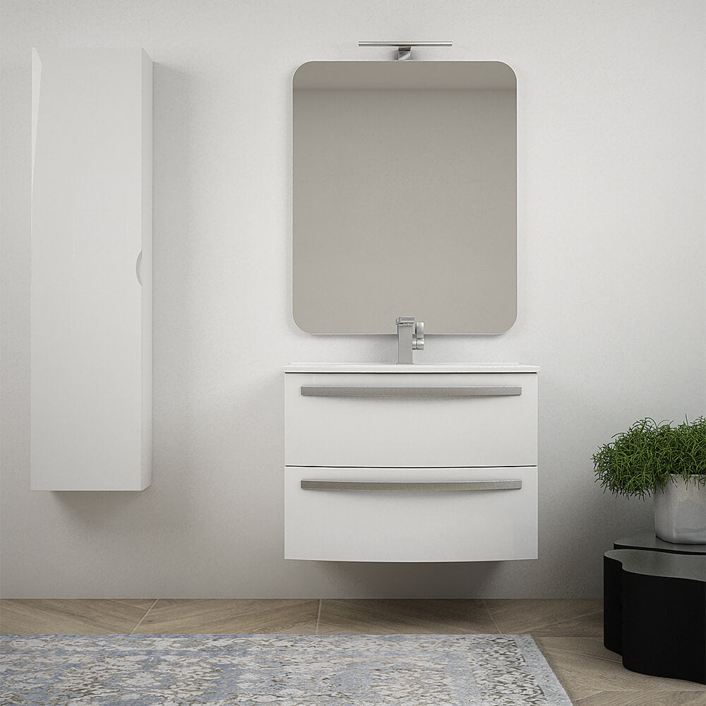 Mobile bagno sospeso 75 cm design tondo bianco lucido - Berlino Arcshop