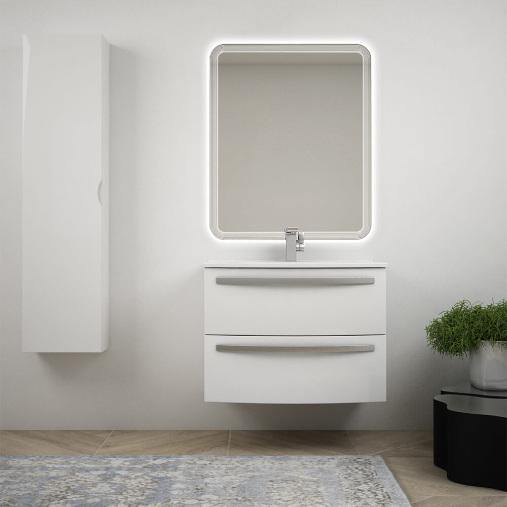 Mobile bagno sospeso 75 cm design tondo bianco lucido - Berlino Arcshop