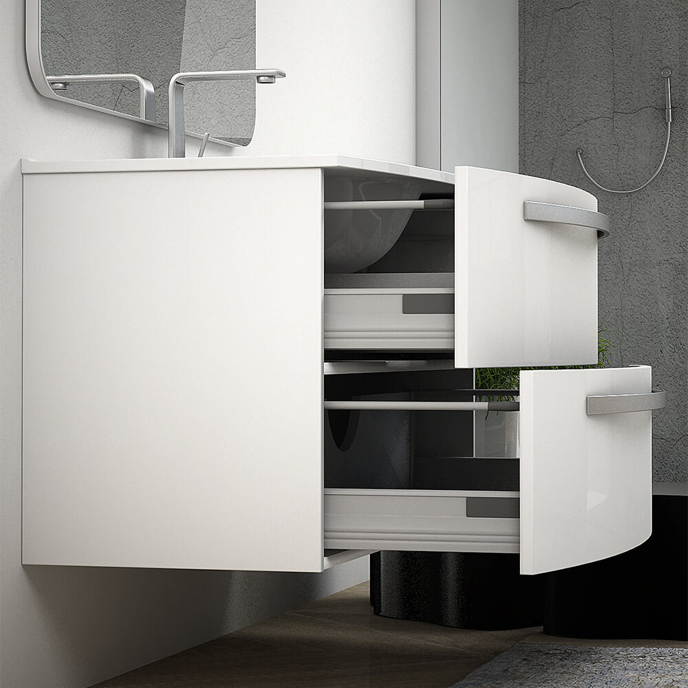 Mobile bagno sospeso 75 cm design tondo bianco lucido - Berlino Arcshop
