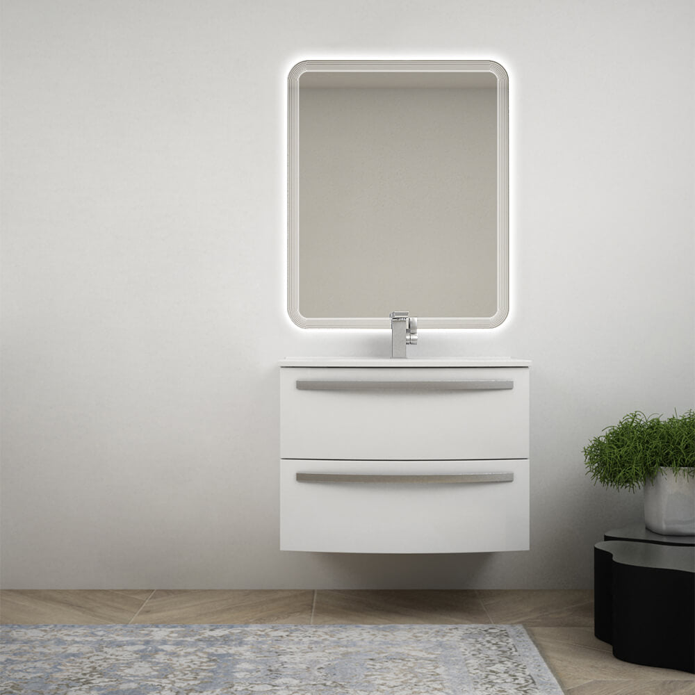 Mobile bagno sospeso 75 cm design tondo bianco lucido - Berlino Arcshop