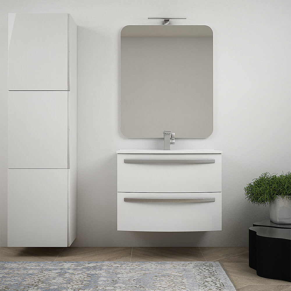 Mobile bagno sospeso 75 cm design tondo bianco lucido - Berlino Arcshop