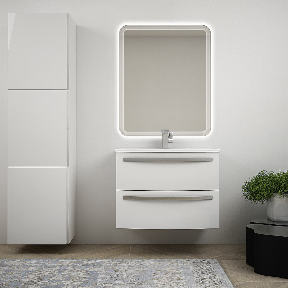 Mobile bagno sospeso 75 cm design tondo bianco lucido - Berlino Arcshop